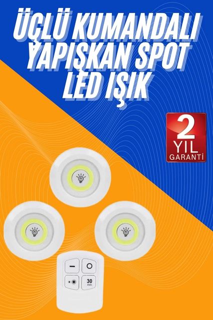 Brand TRİTHLTUCZZZ3LÜSPOTLEDIŞIKKKKKK1-BLNCCC Dolap Işığı Mutfak Rafı Işığı Uzaktan Kumandalı 3 Lü Spot Led Lamba Çok Renkli