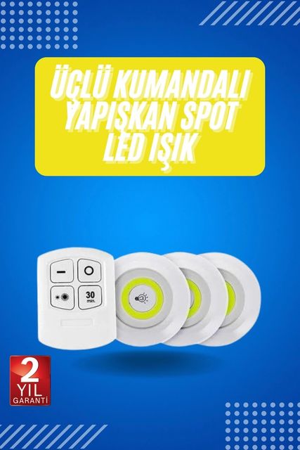 Brand TRİTHLTUCZZZ3LÜSPOTLEDIŞIKKKKKK3-BLNCCC Yapışkanlı 3'lü Spot Led Işık Lamba Montajsız Pilli Uzaktan Kumandalı Çok Renkli