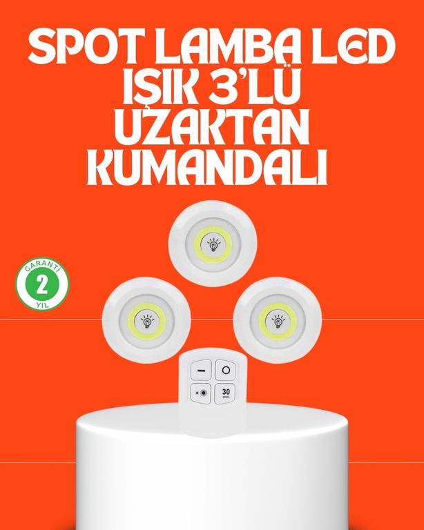 Brand TRİTHLTXUCZ3LÜLAMBA-1-BLNCCC Kablosuz 3 Lü Spot Led Lamba Seti Uzaktan Kumandalı Enerji Tasarruflu Aydınlatma Çok Renkli
