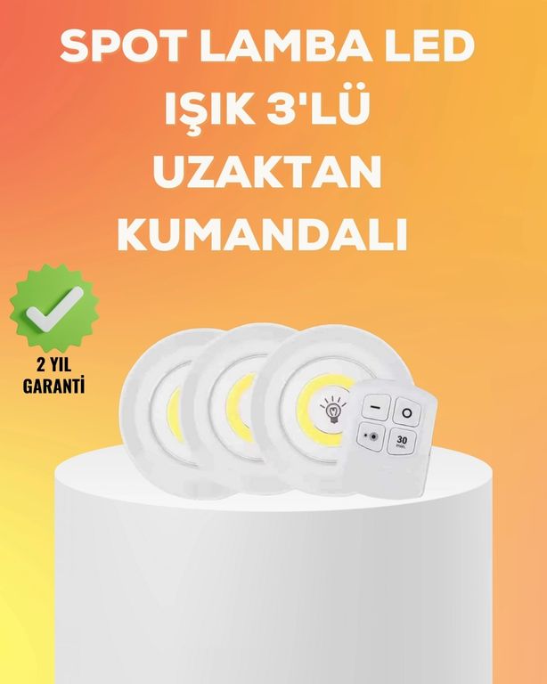 Brand TRİTHLTXUCZ3LÜLAMBA-5-BLNCCC Çok Amaçlı Kullanım İçin Kablosuz Yapışkanlı 3 Lü Uzaktan Kumandalı Led Spot Lamba Çok Renkli