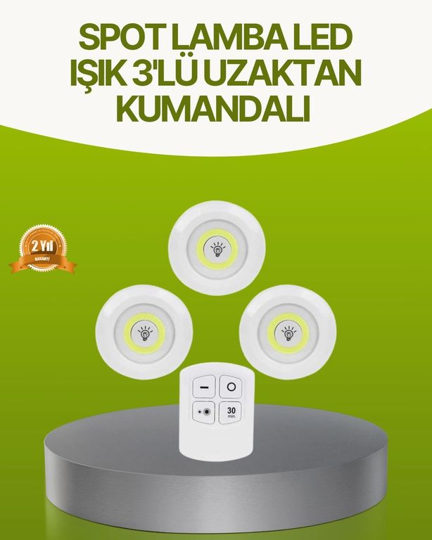 Brand TRİTHLTXUCZ3LÜLAMBA-BLNCCC Uzaktan Kumandalı 3 Lü Kablosuz Led Spot Lamba Seti Yapışkanlı Pratik Kullanım Çok Renkli