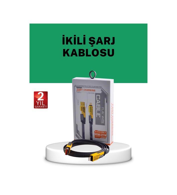 Brand TRİTHLTXUCZİKİLİŞARJKABLOSU-2-BLNCCC Yüksek Hızlı 65W Güç Çıkışlı Çoklu Cihaz Uyumlu Şarj Kablosu
