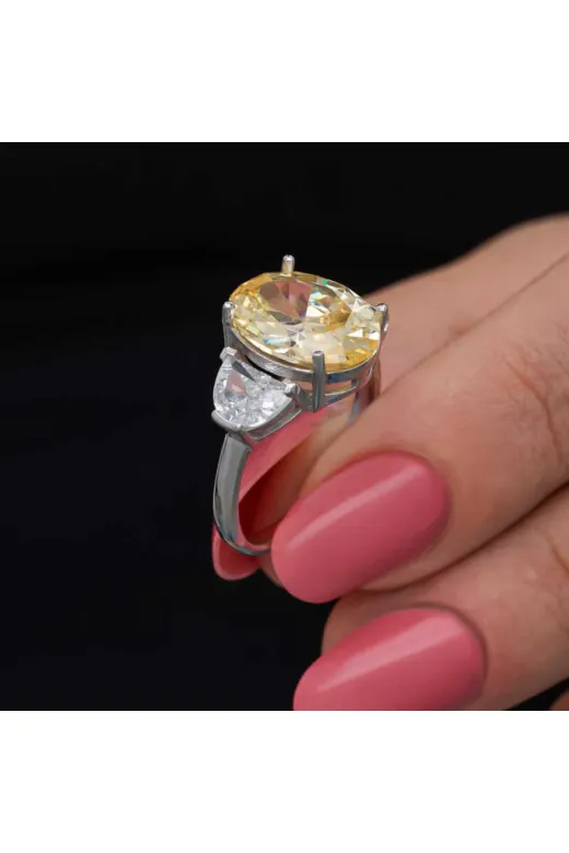BRTsilver BRTSG-T8585 Nidam Butik Gümüş Sitrin Zirkon Taşlı Kadın Yüzük
