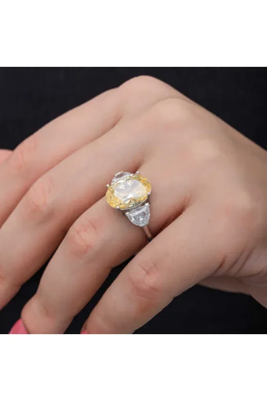 BRTsilver BRTSG-T8585 Nidam Butik Gümüş Sitrin Zirkon Taşlı Kadın Yüzük