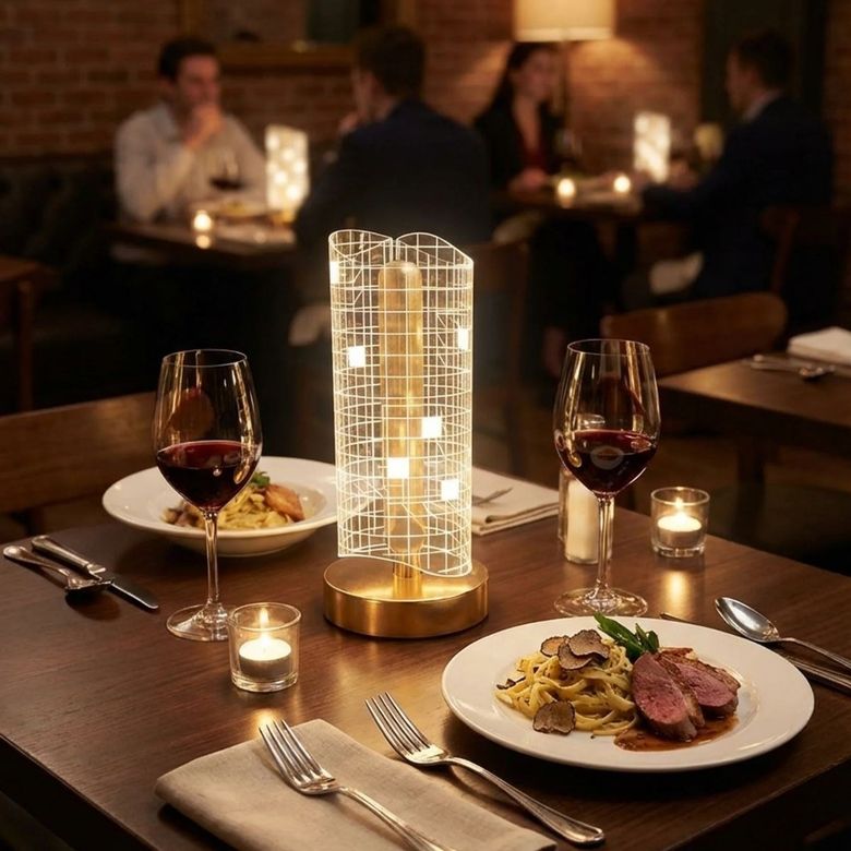 BUFFER® Dalgalı Silindirik Kristal Kareli Model LED Masa Lambası – Gold Tabanlı, Dokunmatik, 3 Renk Işık Modlu, Şarjlı Modern Dekoratif Gece Lambası
