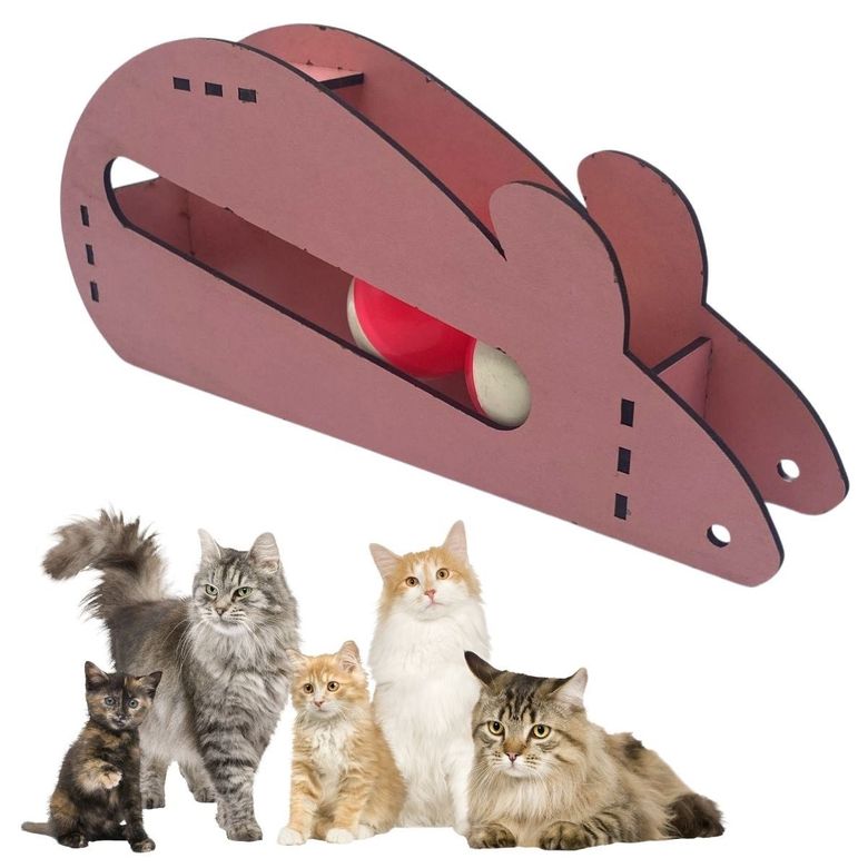 BUFFER® Fare Kedi Oyunu Ahşap 2 Toplu Kedi Oyuncağı Tahta Kedi Oyunu Tahta Fare Ve Toplu Oyuncak
