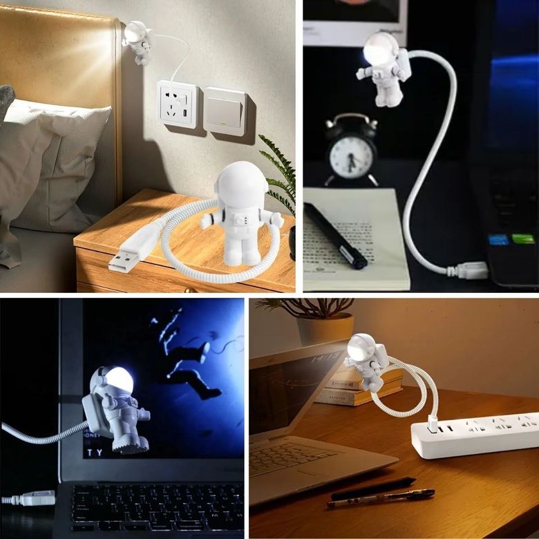 BUFFER® USB Astronot Gece Lambası, Masa Lambası, Kitap Okuma Lambası Işığı