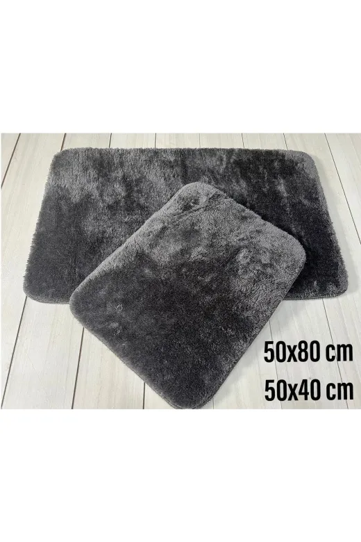 Bünyan Halı 2li antrasit 2 Li Banyo Halısı Peluş Post Halı Gri