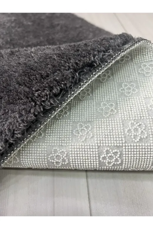 Bünyan Halı Banyo Halısı Peluş Post Halı Yuvarlak Antrasit 80X80
