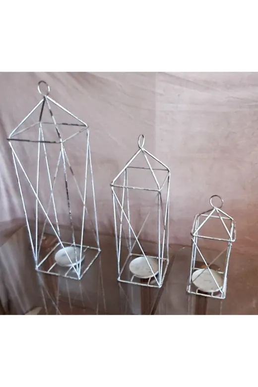 burefe AN-0106 Modern Geometrik Metal Mumluk Seti (3 Boy)