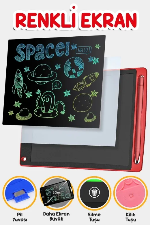 Burnis Toy QEQEQE130 Deniz Writing Tablet Lcd 10.5 Inç Dijital Kalemli Çizim Yazı Tahtası Grafik Not Yazma Eğitim Tableti