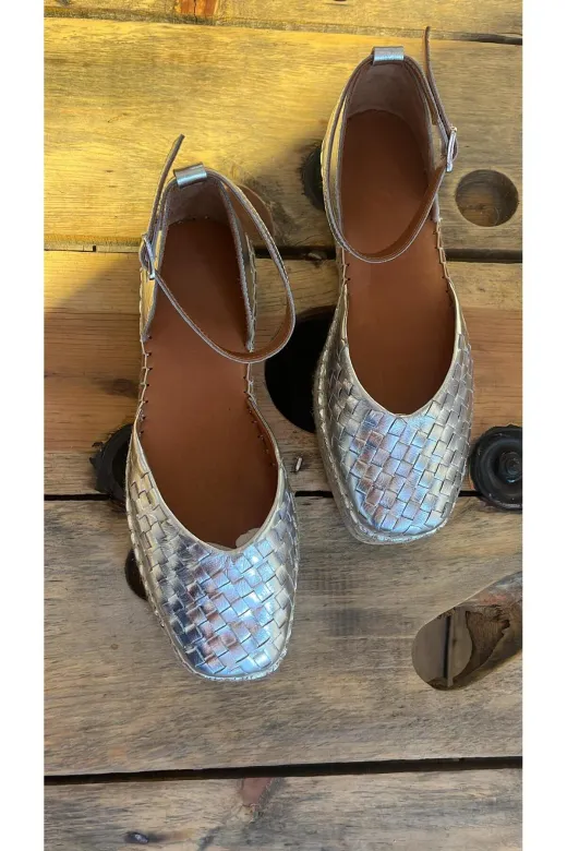 Butik nb11 Noble Shoes Hakiki Deri Espadril Gümüş Kadın Sandalet