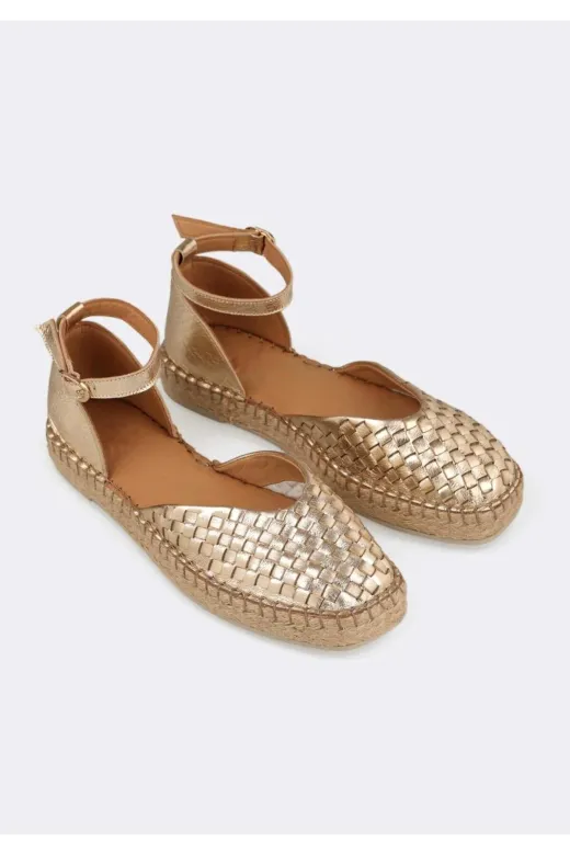 Butik nb11 Noble Shoes Hakiki Deri Gold Espadril Sandalet