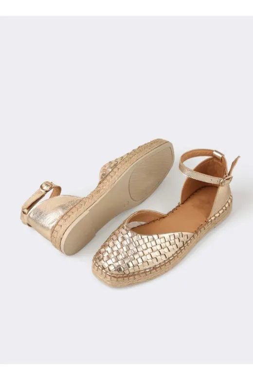 Butik nb11 Noble Shoes Hakiki Deri Gold Espadril Sandalet
