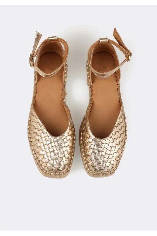 Butik nb11 Noble Shoes Hakiki Deri Gold Espadril Sandalet