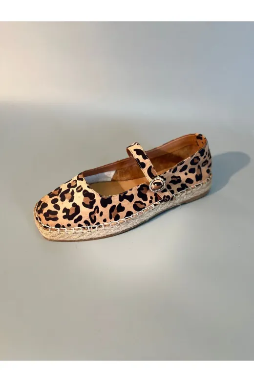 Butik nb17 Noble Shoes Hakiki Deri Leopar Espadril Ayakkabı