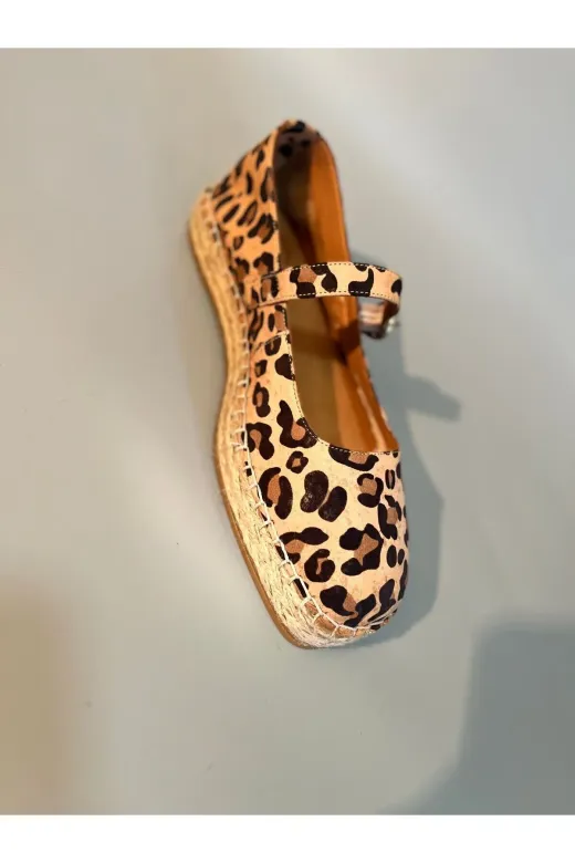 Butik nb17 Noble Shoes Hakiki Deri Leopar Espadril Ayakkabı