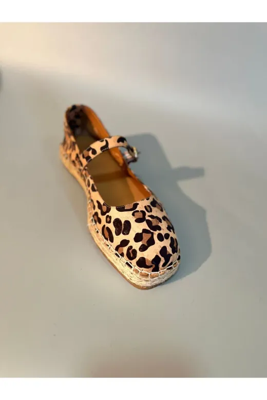 Butik nb17 Noble Shoes Hakiki Deri Leopar Espadril Ayakkabı