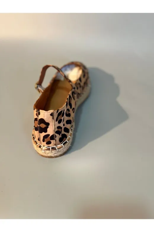 Butik nb17 Noble Shoes Hakiki Deri Leopar Espadril Ayakkabı