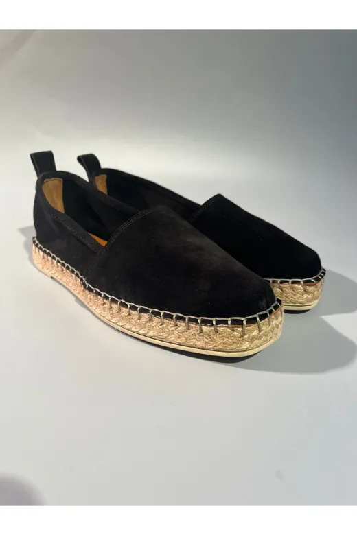 Butik nb53 Noble Shoes Hakiki Deri Siyah Espadril Babet