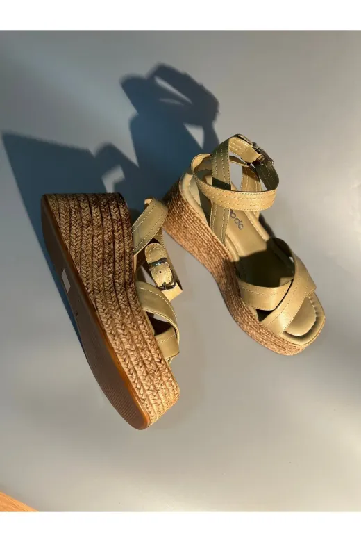 Butik nb65 Noble Shoes Hakiki Deri Dolgu Topuk Sandalet