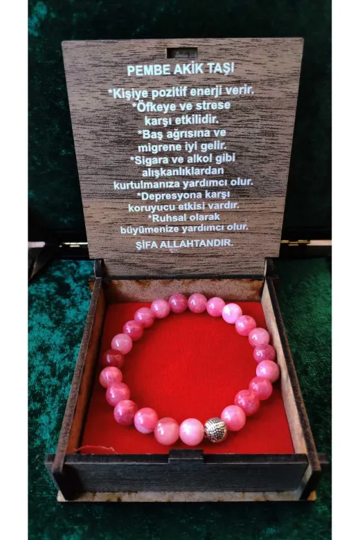 Butik pembeakikdtb01 Pembe Akik Doğal Taş Bileklik