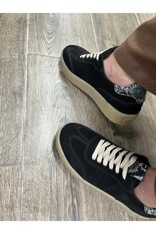 Butik SMT22 Noble Shoes Hakiki Deri Süet Siyah Sneaker