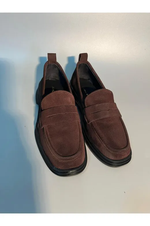 Butik SMT26 Noble Shoes Hakiki Deri Kahve Süet Kadin Loafer Ayakkabi