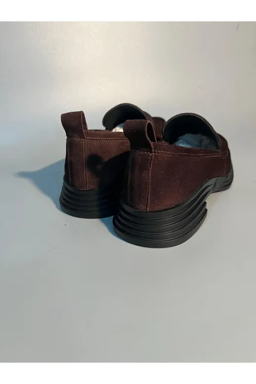 Butik SMT26 Noble Shoes Hakiki Deri Kahve Süet Kadin Loafer Ayakkabi