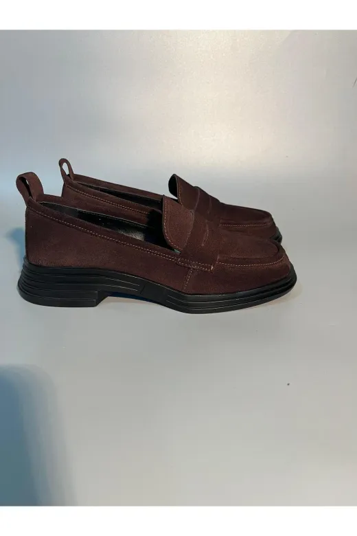 Butik SMT26 Noble Shoes Hakiki Deri Kahve Süet Kadin Loafer Ayakkabi