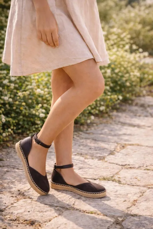 Butik SMT38 Noble Shoes Hakiki Deri Kahve Espadril Kadin Sandalet