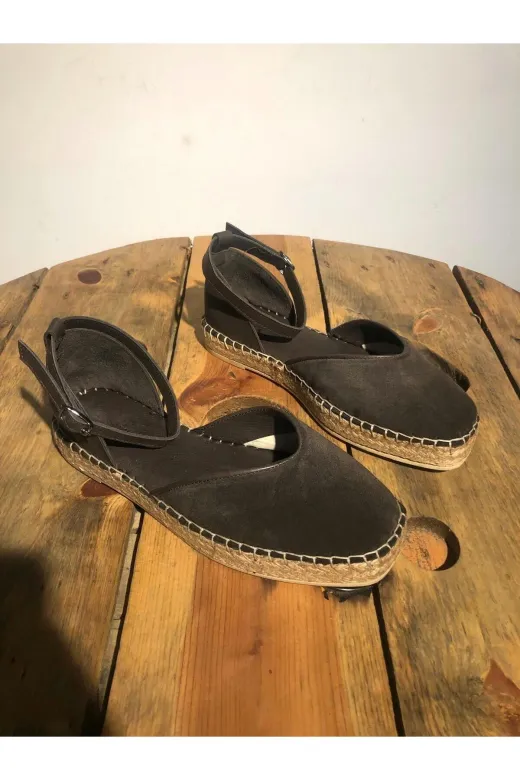 Butik SMT38 Noble Shoes Hakiki Deri Kahve Espadril Kadin Sandalet