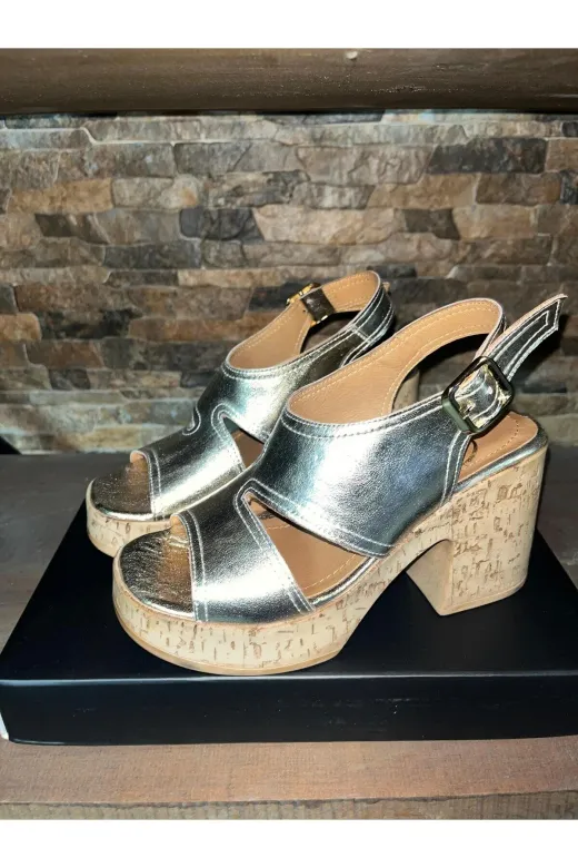 Butik SMT39 Noble Shoes Hakiki Deri Kalin Topuk Kadin Sandalet