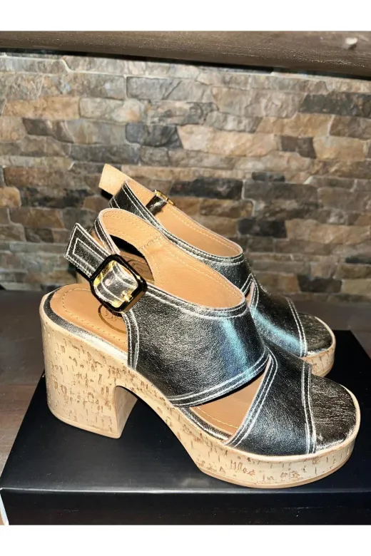 Butik SMT39 Noble Shoes Hakiki Deri Kalin Topuk Kadin Sandalet