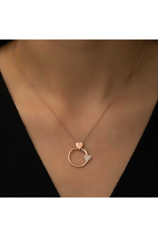 Butik T4567 Gümüş Rose Kalbe Giden Ok Kolye
