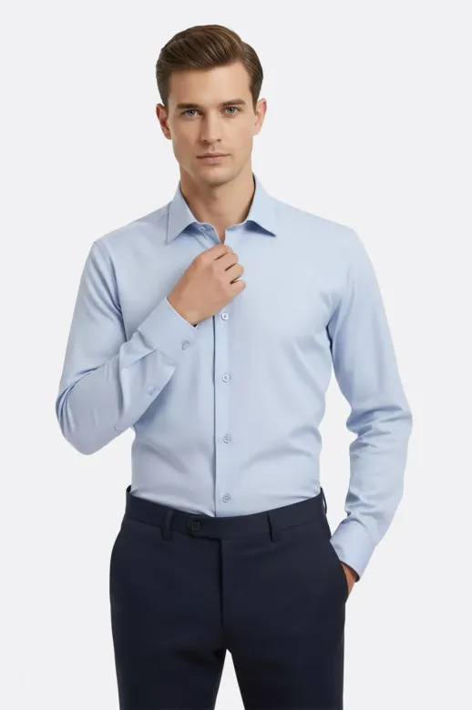 Buz Mavi Düz Uzun Kol Regular Fit Gömlek - Wessi - XXL / Mavi