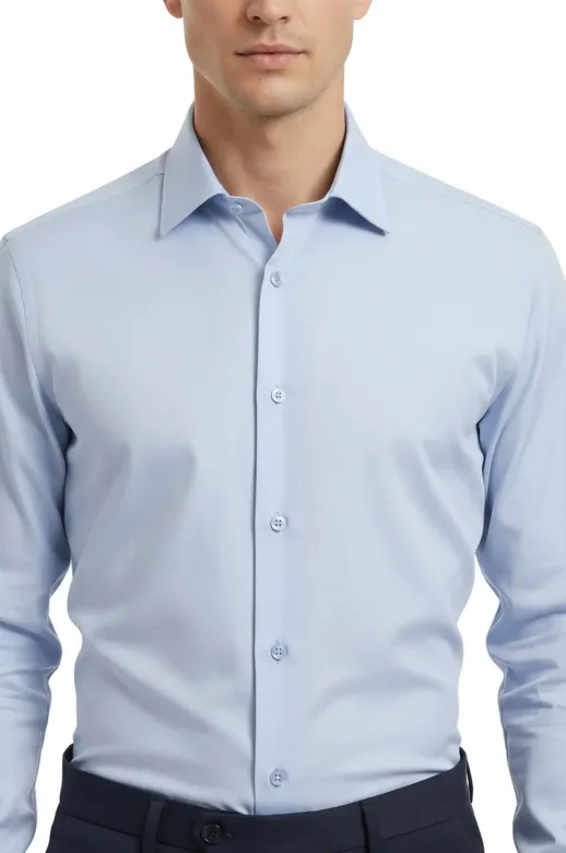 Buz Mavi Düz Uzun Kol Regular Fit Gömlek - Wessi - XXL / Mavi