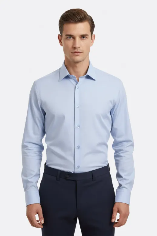 Buz Mavi Düz Uzun Kol Regular Fit Gömlek - Wessi - XXL / Mavi