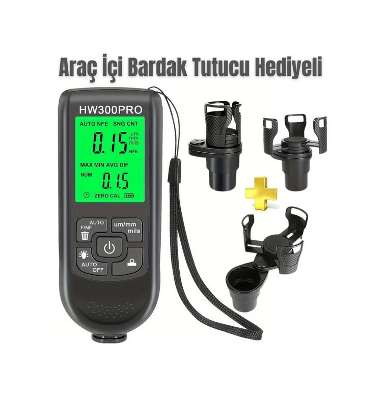 byhodi epo10076 Hw-300Pro Oto Boya Kalınlık Ölçer Fe Nfe 2000Μm + 2 Fonksiyonlu Bardak Tutucu Hediyeli