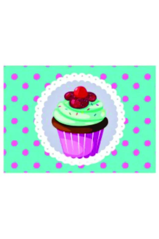 Byken byken1540 Mavi Puantiyeli Cupcake Desenli Amerikan Servis. 42,5 X 30,5 Cm Boyutunda