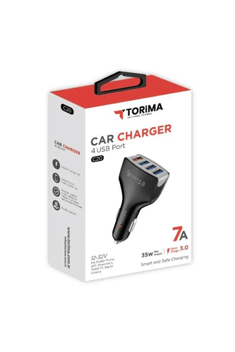 C20-BLACK Torima C20 4 Port Araç Hızlı Şarj 3.0 Çift Usb Adaptörü Siyah