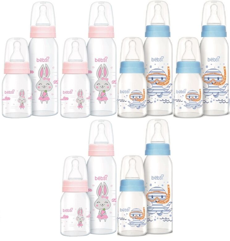 Cam Biberon Seti (Mavi - Pembe) (250ML+125ML) (Karma 6 Lı Set)