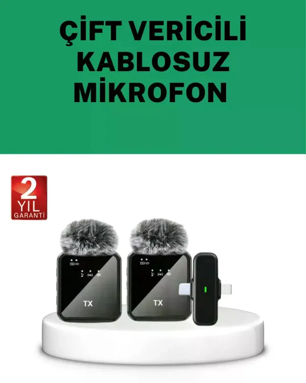Canlı Yayın ve Video Çekimleri İçin Çiftli Kablosuz Yaka Mikrofon