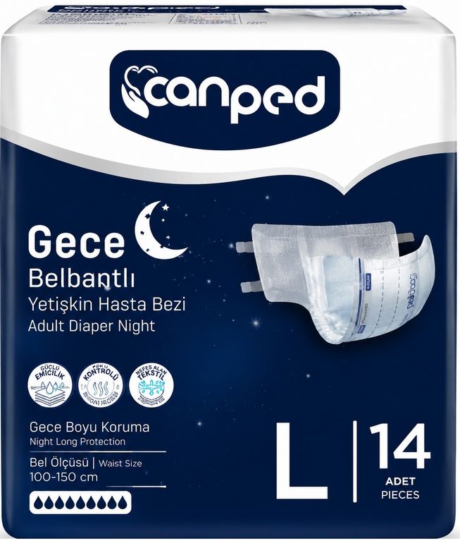 Canped Yetişkin Bezi Bel Bantlı Gece Night L - Büyük - Large 56 Adet