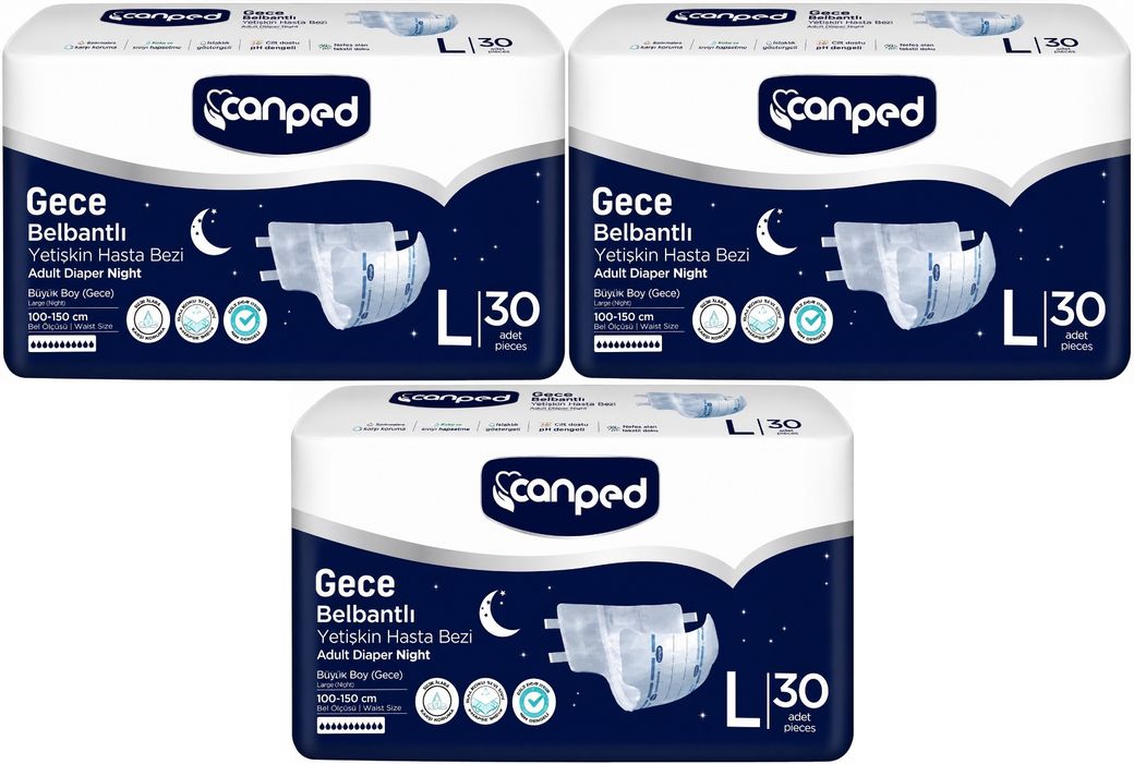 Canped Yetişkin Bezi Bel Bantlı Gece Night L - Büyük - Large 90 Adet