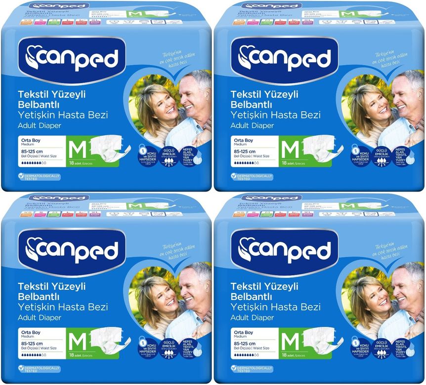 Canped Yetişkin Bezi Bel Bantlı Tekstil Yüzey M - Orta - Medium 72 Adet