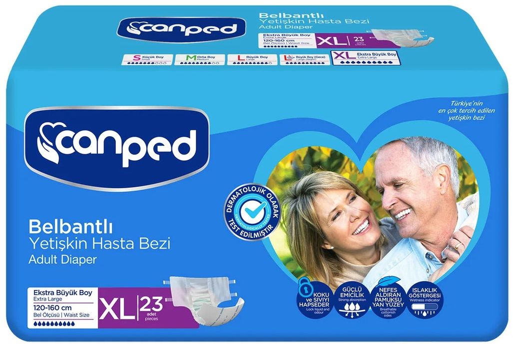 Canped Yetişkin Bezi Bel Bantlı Tekstil Yüzey XL - Ekstra Large - Extra Large 23 Adet Tekli Pk