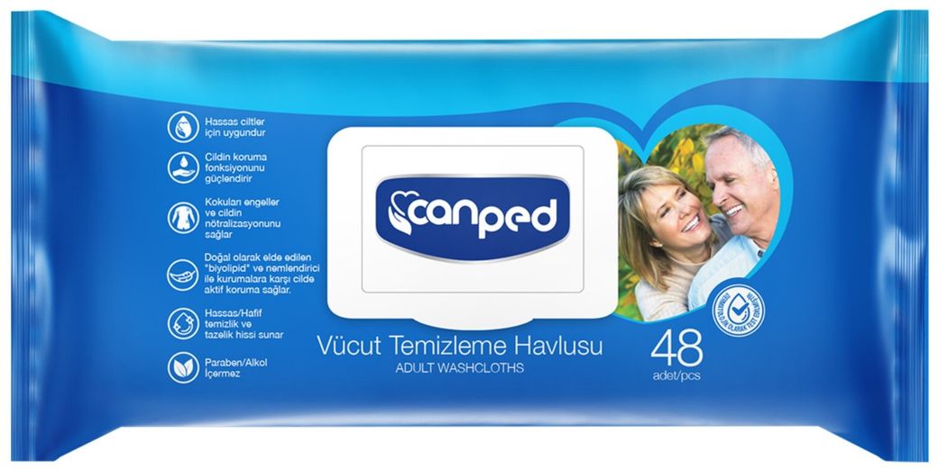 Canped Yetişkin Vücut Perine Temizleme Islak Mendil Havlu 48 Yaprak XL Tekli Pk