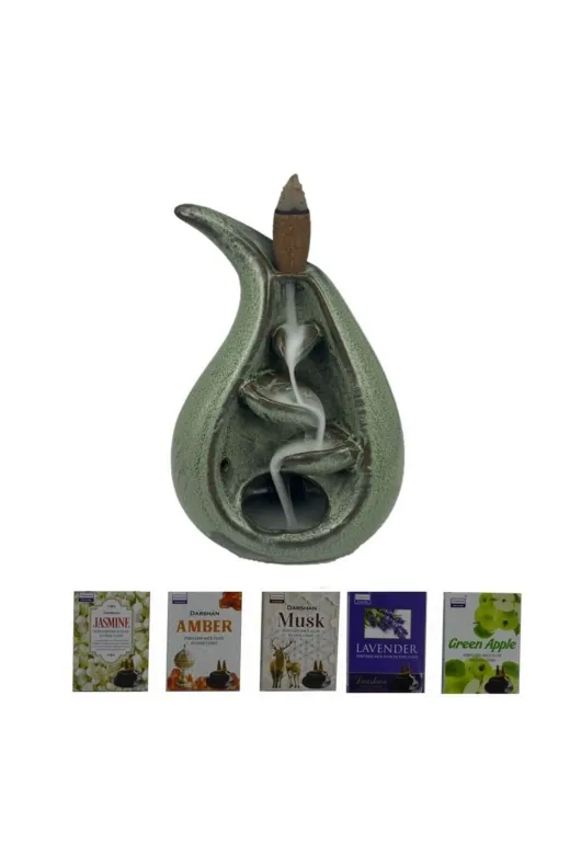 Cantayurdu BRLR11 Porselen Geri Akış Tütsü Brülörü +5 Aromatik Tütsü Ca1 Yeşil
