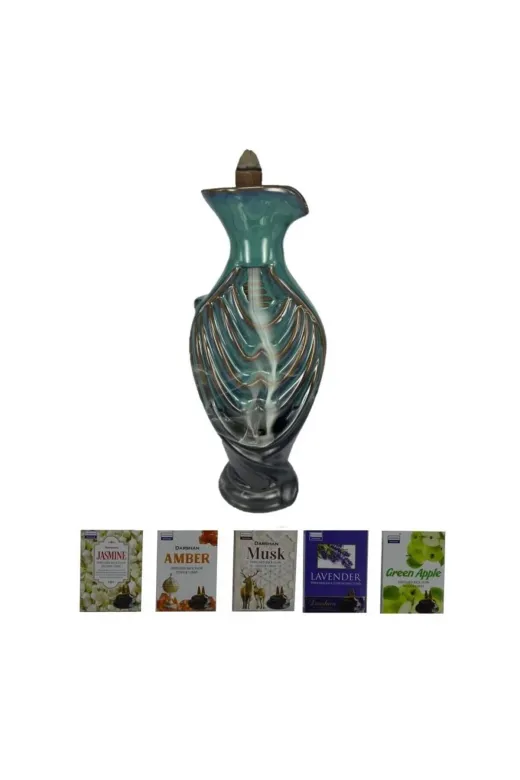 Cantayurdu BRLR15 Porselen Geri Akış Tütsü Brülörü +5 Aromatik Tütsü Ca5 Yeşil